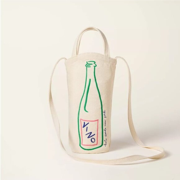 NWT Wine Embroidered Canvas Tote Bag - kate spade new york x Target Natural - Picture 1 of 4